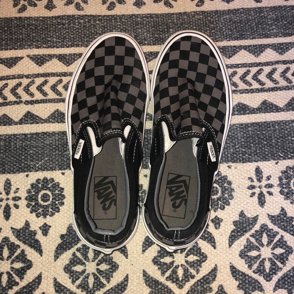 Black and Gray Checkered Vans Womens Size 6.5